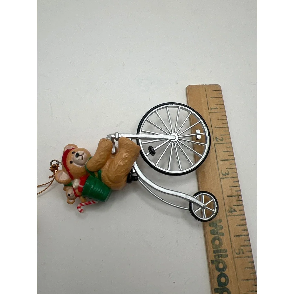 Teddy‎ Bear on Penny Farthing Bicycle Christmas Ornaments Set of 2